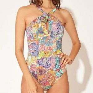 Bleu Rod Beattie Bohemian Paradise High Neck Keyhole One Piece Swimsuit